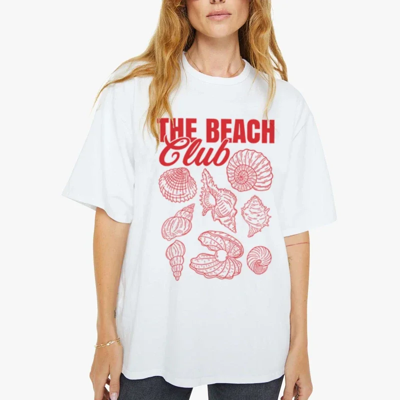 

The Beach Club Sea Shell T-Shirts Women Cute Y2k Aesthetic Ocean Lover T Shirt Retro Summer Vacation Tops Unisex Graphic Tees