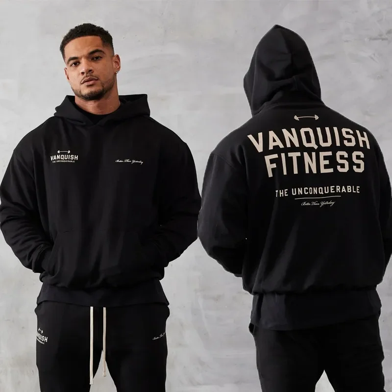 Men's Oversized Hooded Sportswear, Loose Cotton Sportswear, Gym Fitness Training Jacket, Fashionable Casual Sportswear