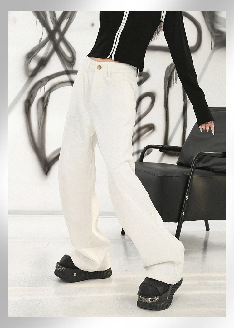 Koreanische Weiße Jeans Frauen Hohe Taille Lose Breite Bein Mopp Denim Hosen Sommer Casual High Street Gerade Hängende Hose