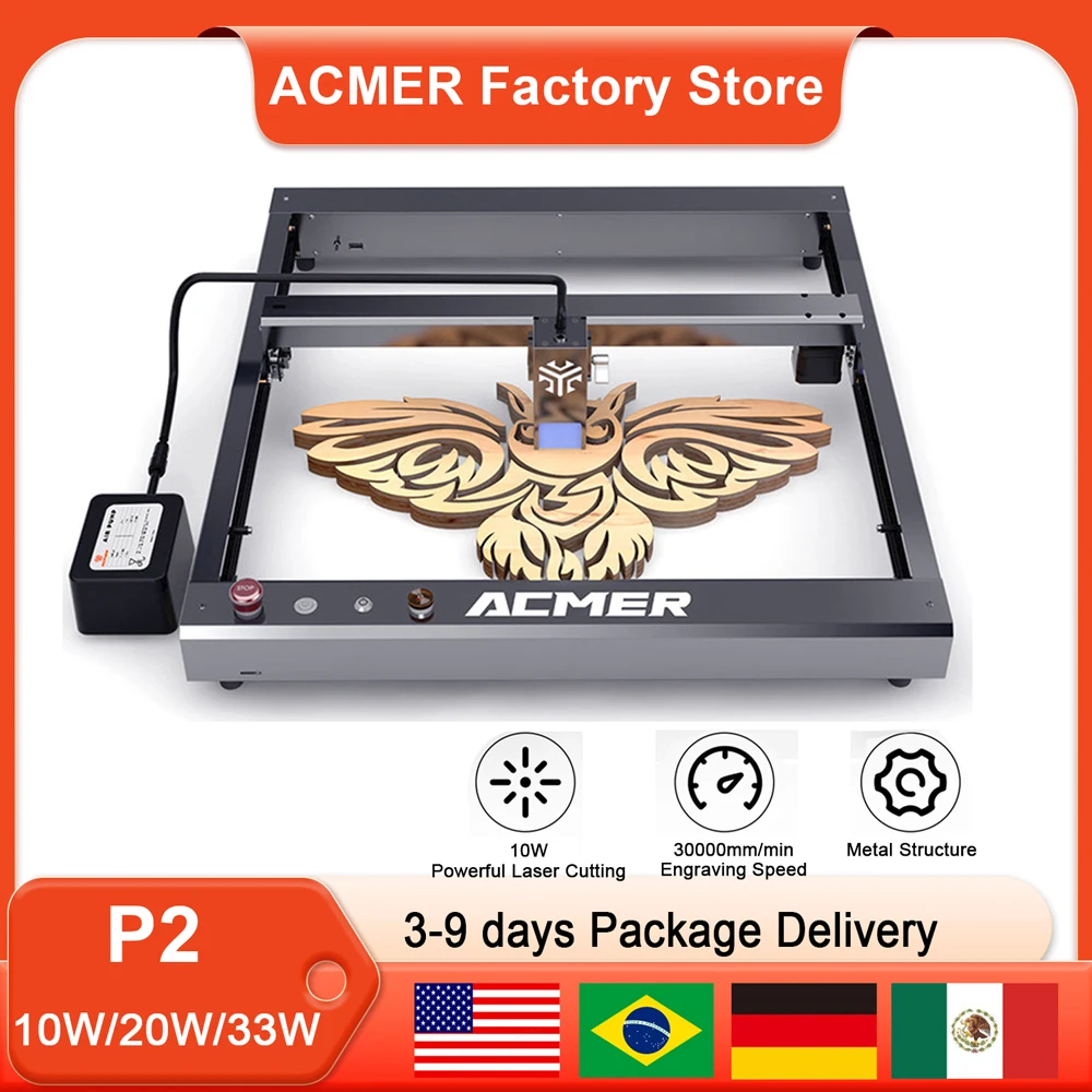 ACMER P2 20W lasergraveerder snijmachine Automatische Air Assist Ondersteuning APP wifi CNC CO2 Hoge snelheid lasersnijmachine Hout