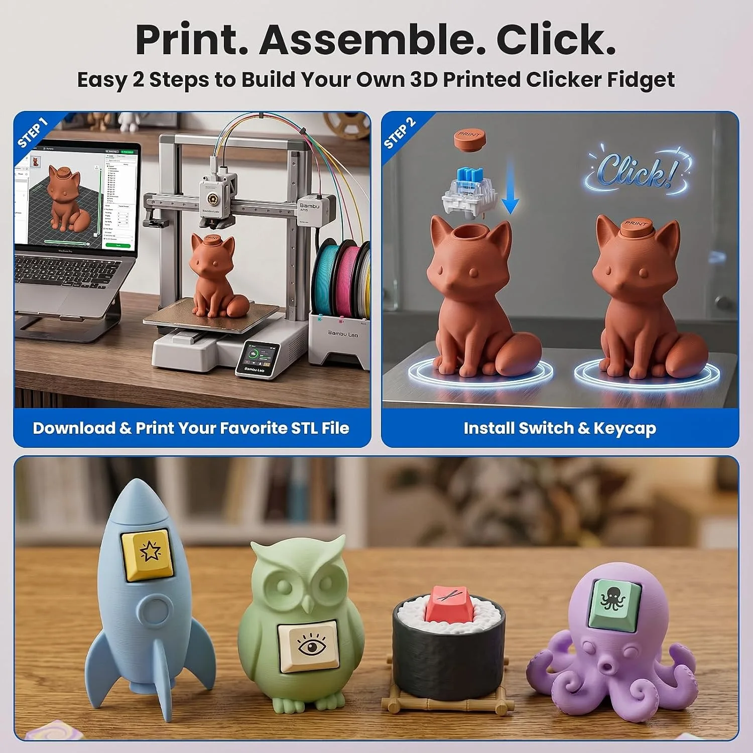 Tastatur-Clicker für 3D-Drucke, knackige Klicks, robuste 3-Pin-Schalter für mechanische Tastaturen, geeignet für 3D-gedruckte Fidgets. – Detail 3