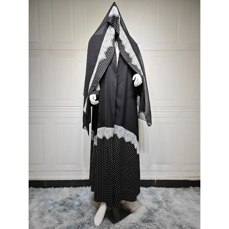Eid Women Abaya Scarf 2 Piece Set Muslim Sets Polka Dot Hijab Ramadan Dubai Musulman Ensembles Arab Morocco Outfits 2026 view 3