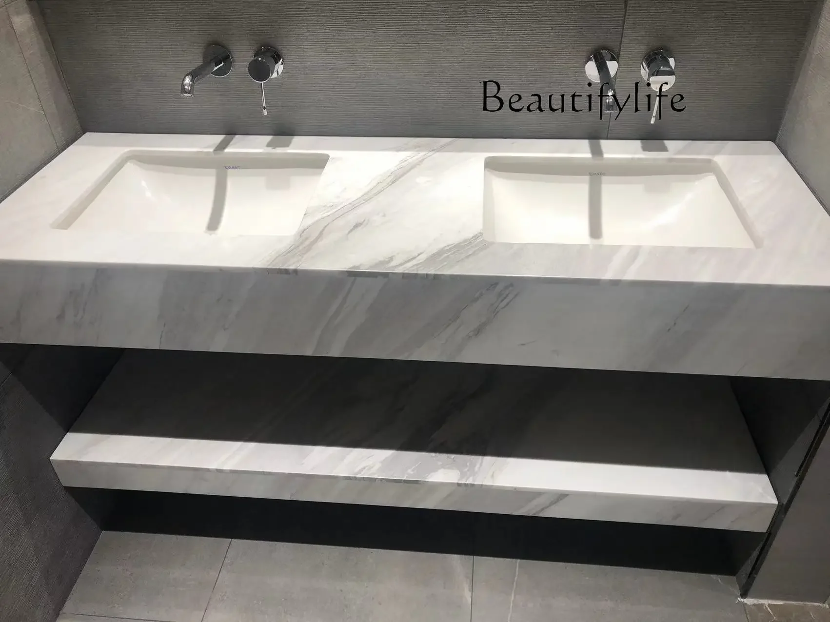 

X High-end Light Luxury Bathroom Cabinet Washstand Natural Marble Light Luxury Marble Seamless Integrated Basin Hotel Villa
