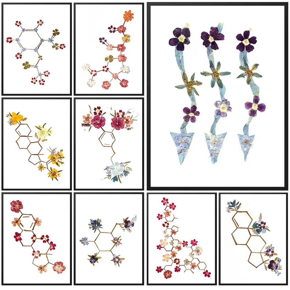 Abstract Chemical Molecules Flowers Poster Wall Art Canvas Painting Home Decor Wall Pictures For Living Room Unframed