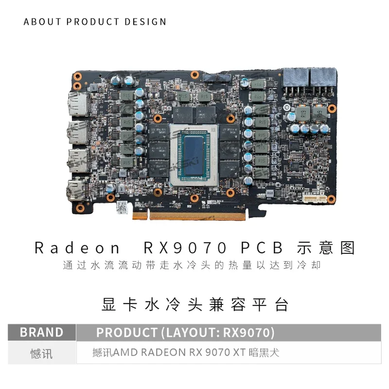 Bykski A-PC9070XT-X GPU Water Block Use for PowerColor Radeon RX 9070 XT Reaper / Hellhound Video Card / Copper Cooling Radiator