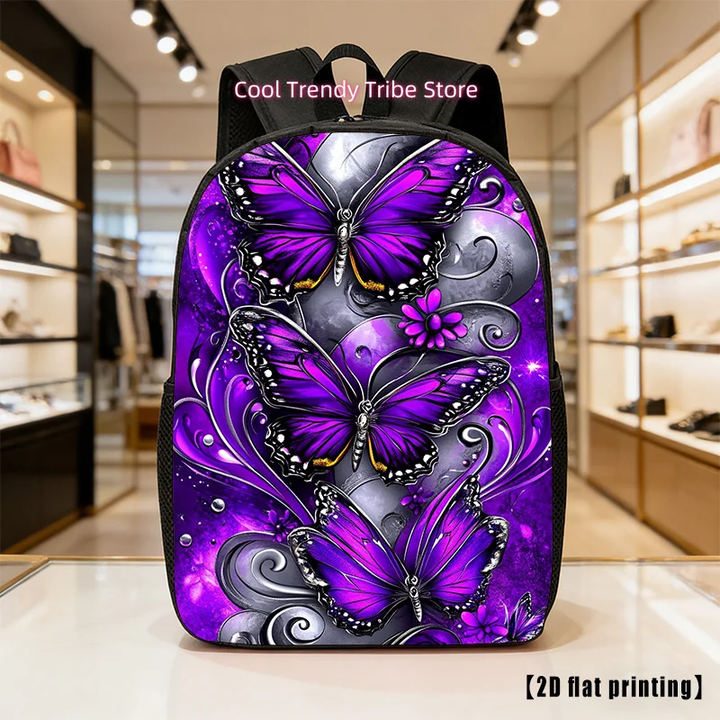 Purple Butterfly, Lightweight, Large-Capacity Unisex Backpack with Adjustable Shoulder Straps, Side Pockets, Suitable for Casual