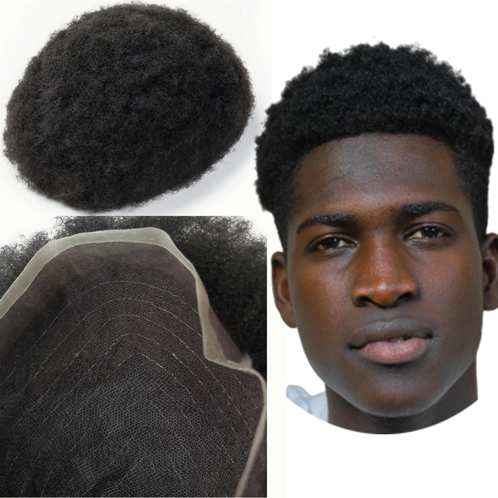 NLW 4mm Afro Curl Men Toupee 10*8 Hair replacement system for Men Full Lace Hair pieces Hair prosthesis  Hair units base