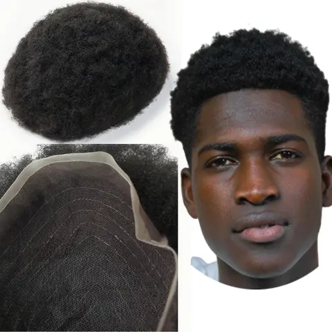 NLW 4mm Afro Curl Men Toupee 10*8 Hair replacement system for Men Full Lace Hair pieces Hair prosthesis  Hair units base