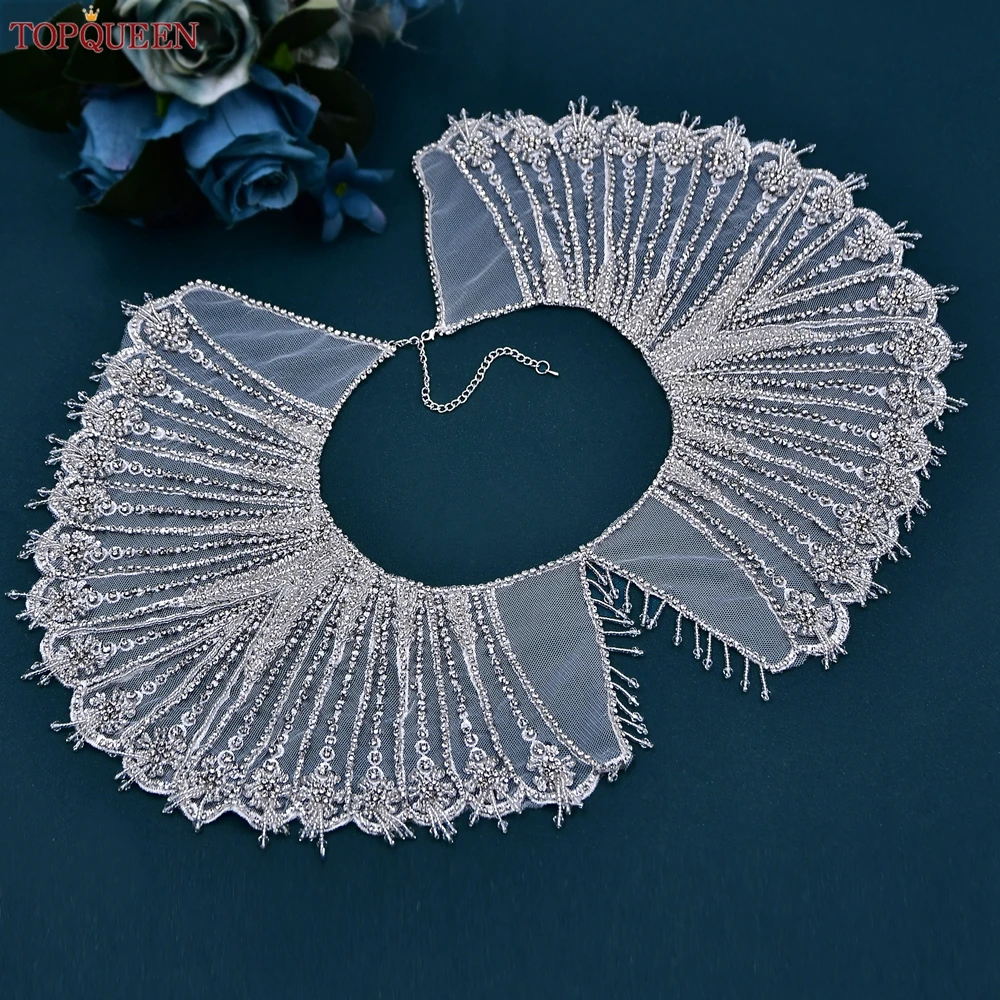 TOPQUEEN SG39 Wedding Shawl Round Neck Bride Shoulder Yarn Chain Women's Shoulder Decoration Dress Crystal Decoration SG39