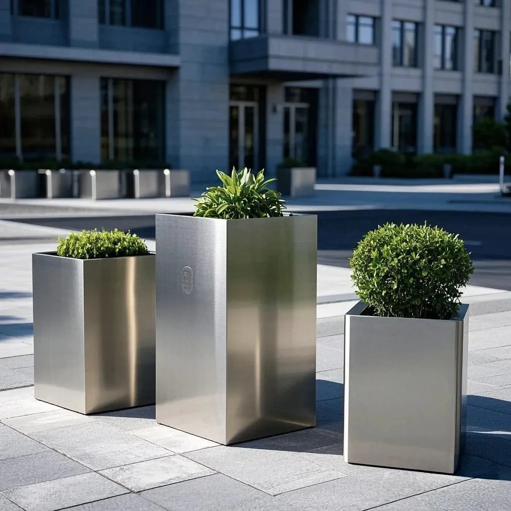 hh-Outdoor Stainless Steel Art Deco Waterproof Lighted Handmade Flower Boxes Flower Pots Flower Basins Isolation Troughs Mobile