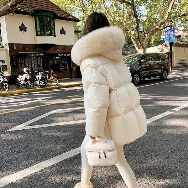 

Женское пальто с большим меховым воротником и хлопковой подкладкой, новинка зимы 2020, куртка-пуховик средней длины, утепленная женская куртка из миниатюрного хлопка