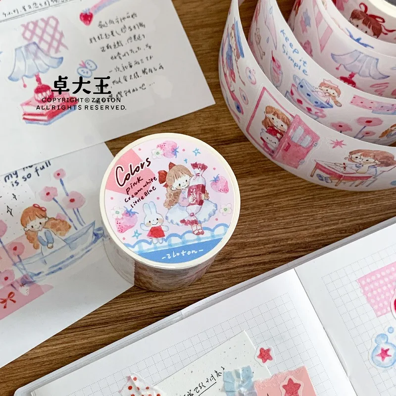

INS Lovely Strawberry Girl Die Cut Washi Tapes Craft Supplies DIY Scrapbooking Card Making Decor Plan Sticker