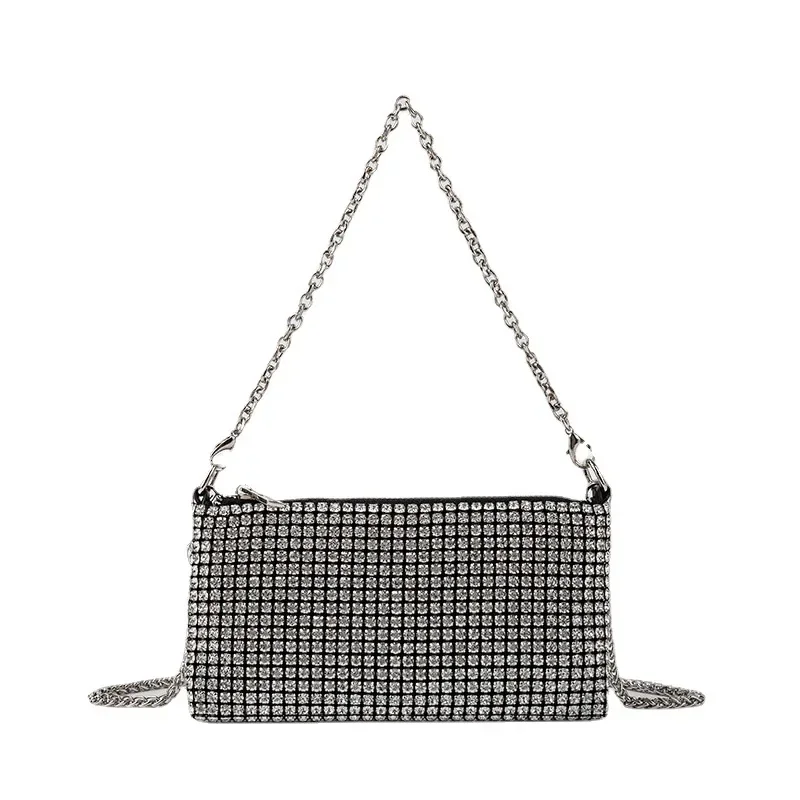 Trendy Diamond Chain Bag for Women 2024 New Temperament Versatile Rhinestone Bag Mini Textured Shoulder Crossbody Bag Send Chain