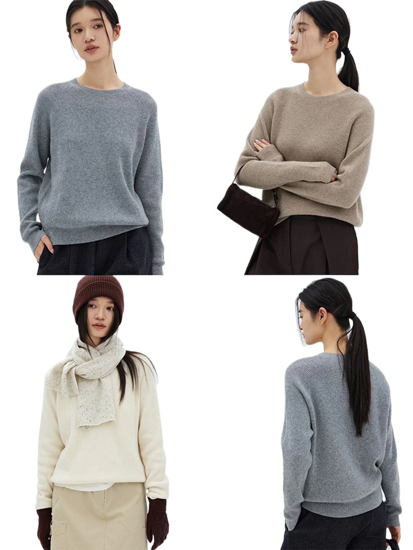 

Кашемировый свитер Consinee AU Series с круглым вырезом и рукавами-фонариками, 14-игольчатое плетение, для женщин