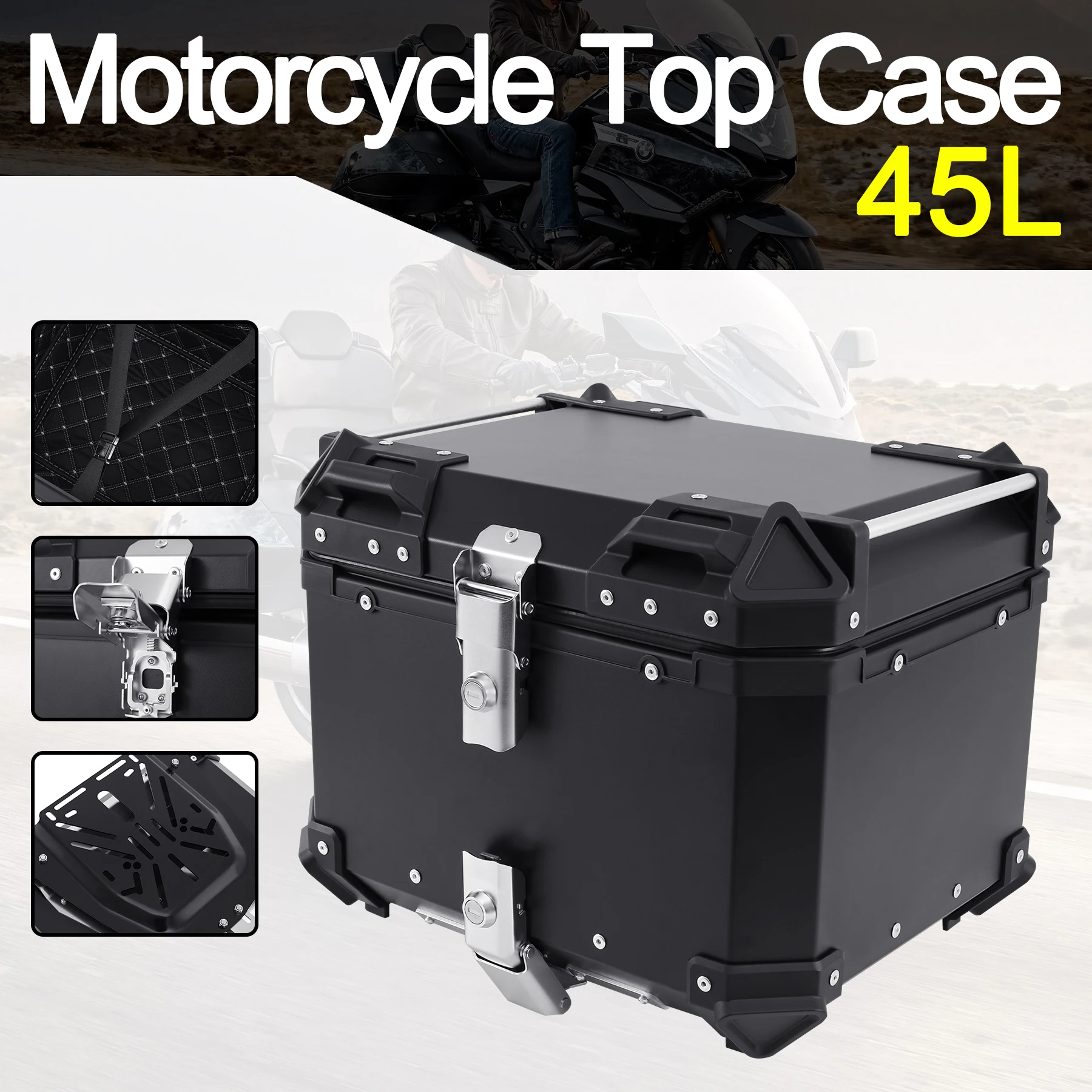 45L Motorcycle Top Case Hard Motorcycle Trunk Tail Box Luggage Waterproof Rear Trunk For Helmet  Storage Tool For BMW Harley