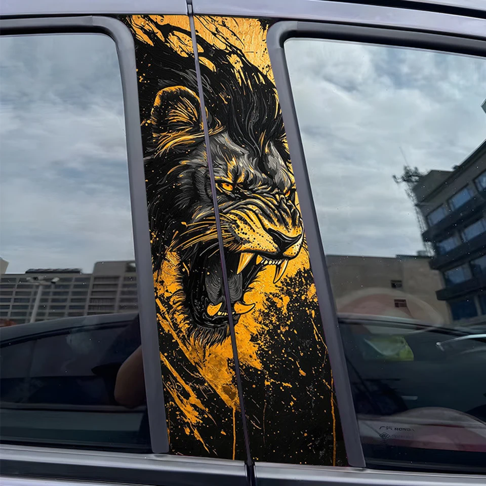 

2pcs Car Door Pillar Trim Stickers Golden Roaring Lion Design Auto B Pillar Waterproof Cover Car Doors Pillar Decals SX-11