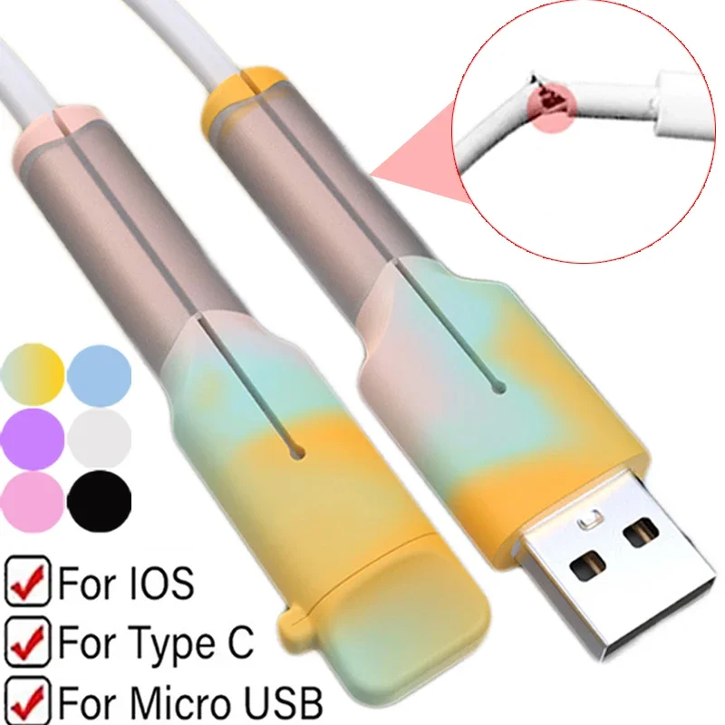 USB/Type C/IOS Data Cord Anti Break Protection Charging Cable Soft Silicone Protector Winder Saver Cover For iPhone Samsung Mi