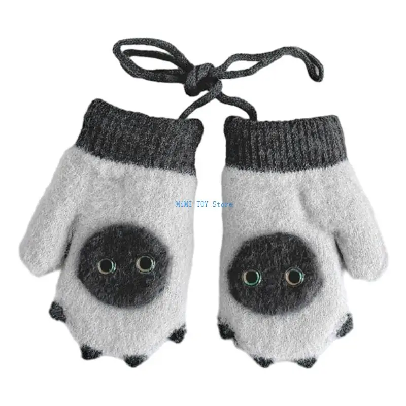 

24BE Essential Neck Strap Gloves Fingerless Gloves Cartoon Gloves for Infants Child
