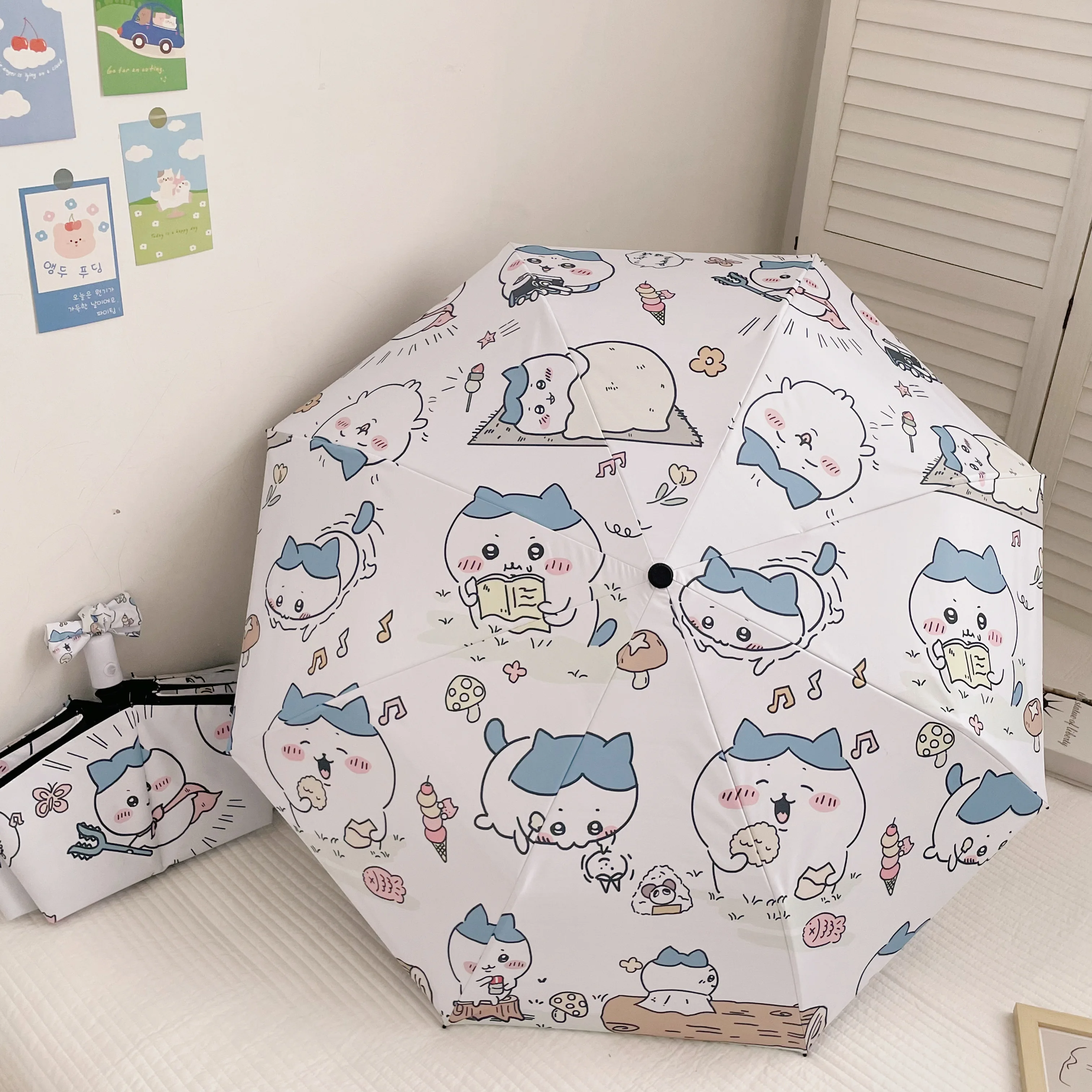 

MINISO Chiikawa Hachiware Umbrella Cute Fully Automatic Folding Sunshade Dual Use Cartoon Anime Accessories Birthday Gifts