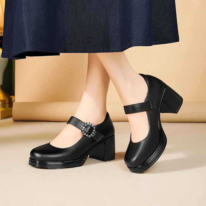 

Универсальные удобные туфли Мэри Джейн из натуральной кожи высотой 6,5 см, туфли на платформе, осень 2022, туфли на блочном каблуке, офисная обувь для мам и девочек
