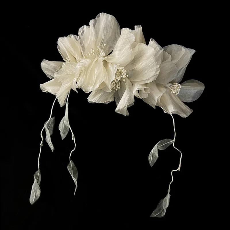 Flower Wreath Pearls Headband Leaves Hairbands Handmade Wedding Hair Accessories For Women Bride Crystal Head Jewelry image 6