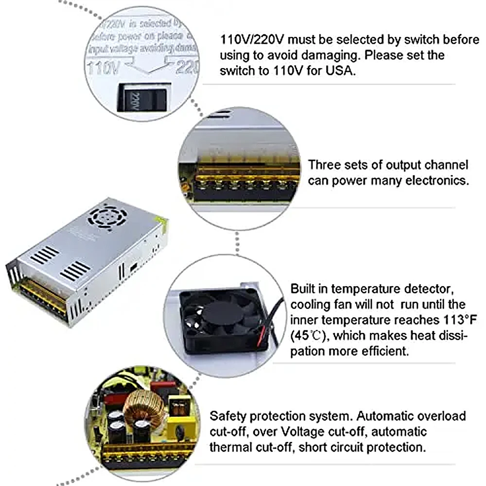 Fuente de alimentación conmutada DC 5V 12V 24V 36V 48V 220V a 5 12 24 36 48 2A 3A 4A 5A 10A 15A 20A 30A 40A 50A 60A transformador de potencia