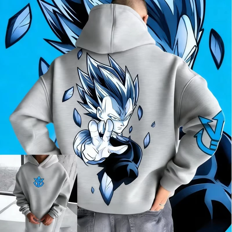 

2026 Autumn Winter Dragon Ball Retro Cotton Hoodie, Oversized Warm Gray Sweatshirt Super Saiyan Blue Vegeta Unisex & Kids Sizes