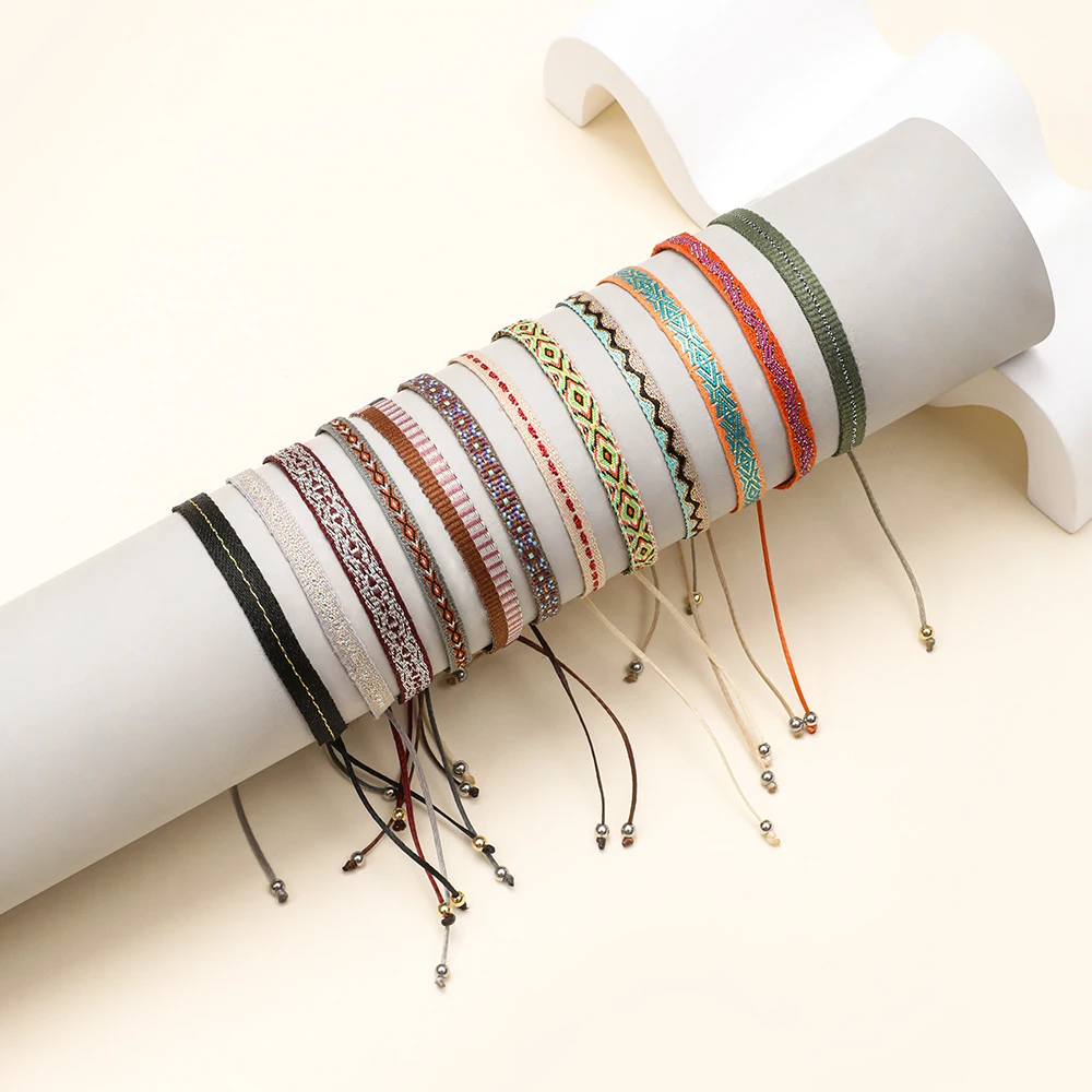 ZMZY Boho Jewelry Braided Bracelet For Women Hand Weave Bracelets Bohemian Pattern Friends Vintage Textile Pulseras Mujer