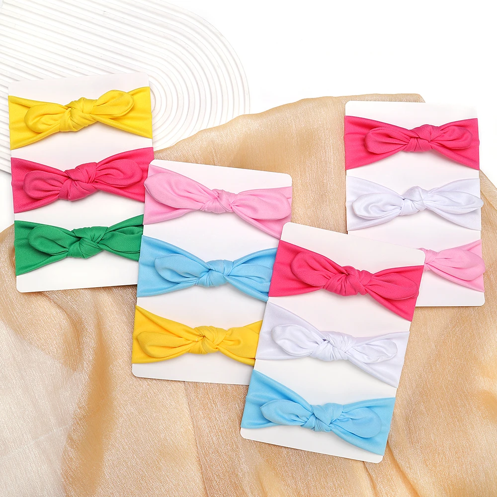 

3Pcs/Set Solid Color Soft Nylon Elastic Baby Headband Bows Knotted Newborn Baby Girl Headwear Hair Accessories Hairband Girls