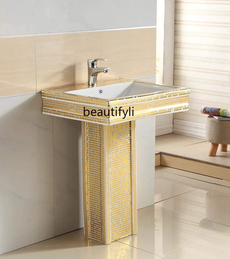 

European Style gold Standing Basin Colorful Gold Washbasin Creative Ceramic Countertop Basin Colorful Face Wash Basin