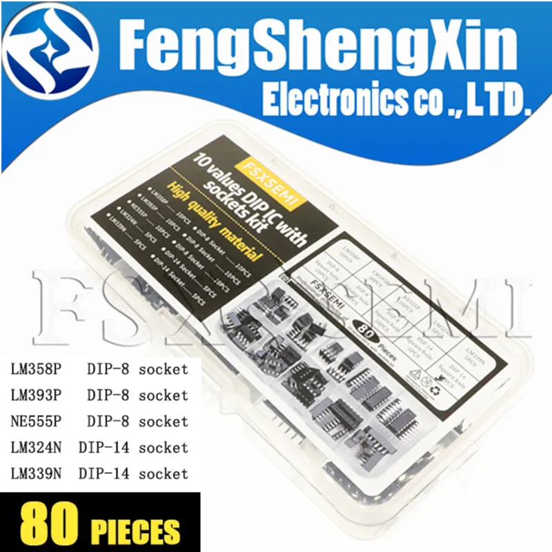 

10 values kit DIP-8 DIP-14 LM358P LM393P NE555P LM324N LM339N with square hole Socket sockets LM358 LM393 NE555 LM324 LM339