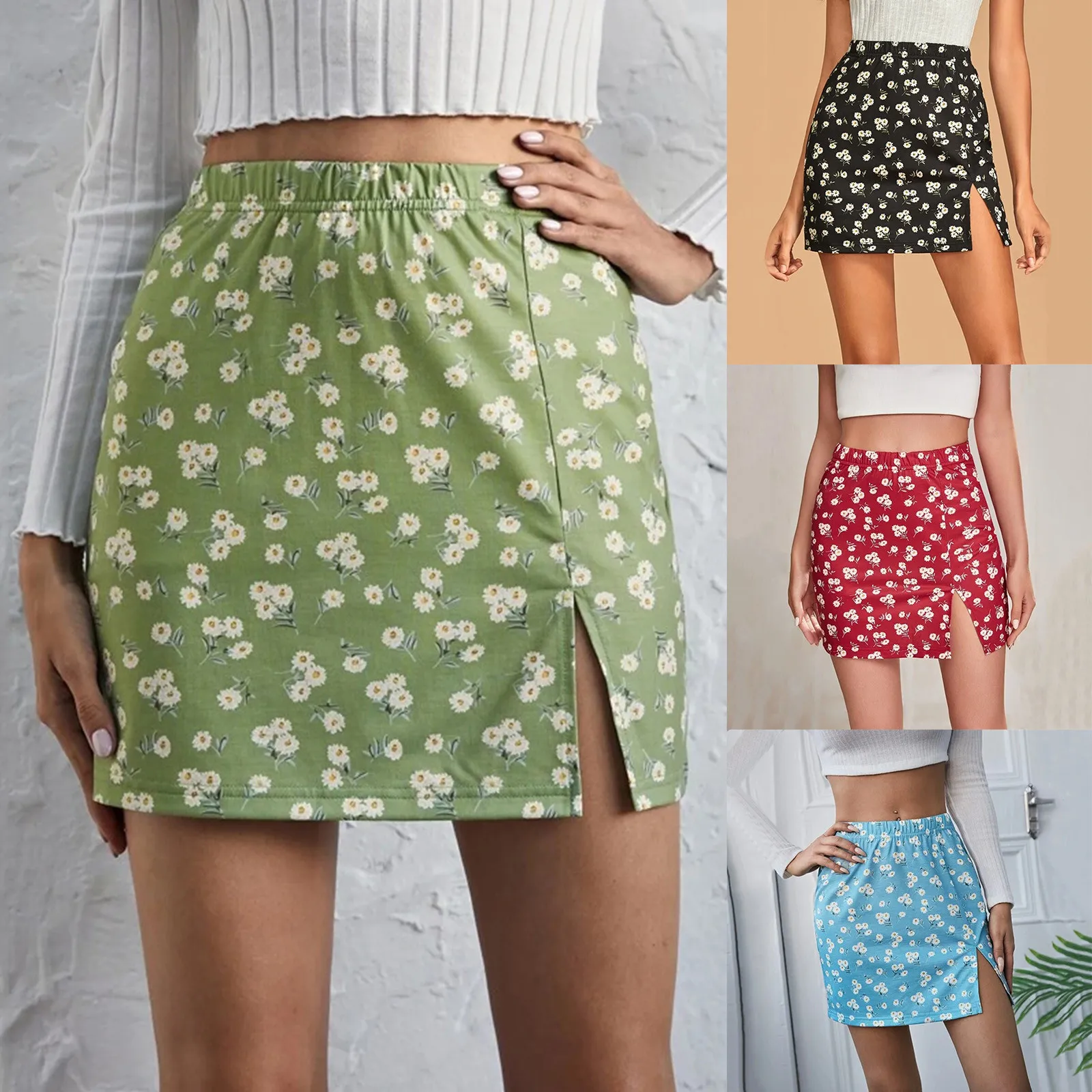 Damen rock Tupfen Blumen druck Bogen kurz lose unregelmäßig gekräuselte halbe Rock Mode Wickel Hüfte Shorts Sommerkleider