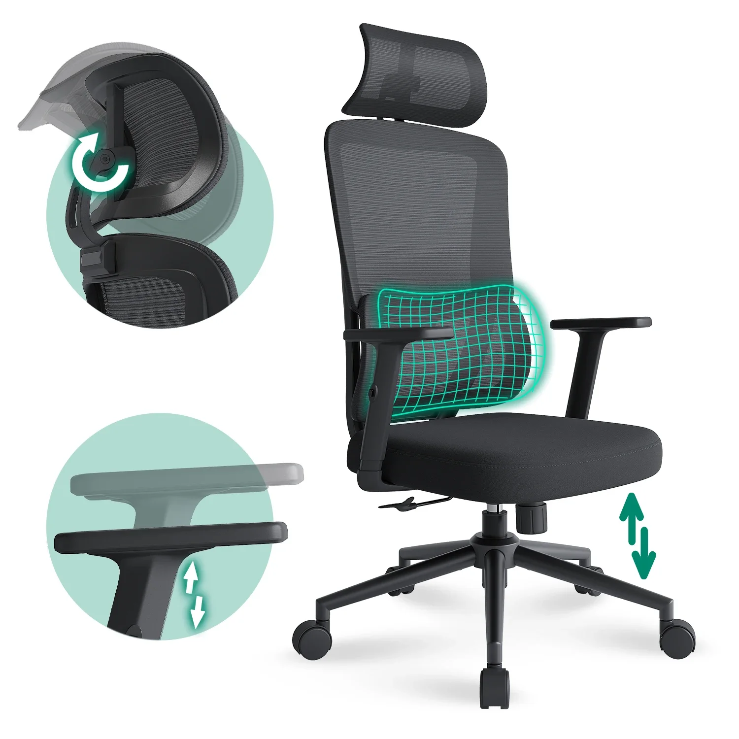 Factory Price Furnitures Adjustable Work Rolling Fabric Mesh Swivel Executive Ergonomic Office Chairs