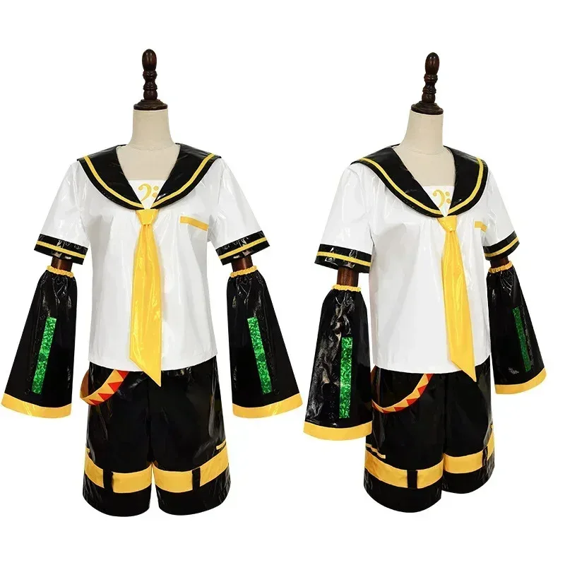 

asdh8@New Anime Len And Rin Cosplay Costume Adult Unisex Uniforms Lacquer Leather JK Lolita Sailor Suit Halloween Party Singer O