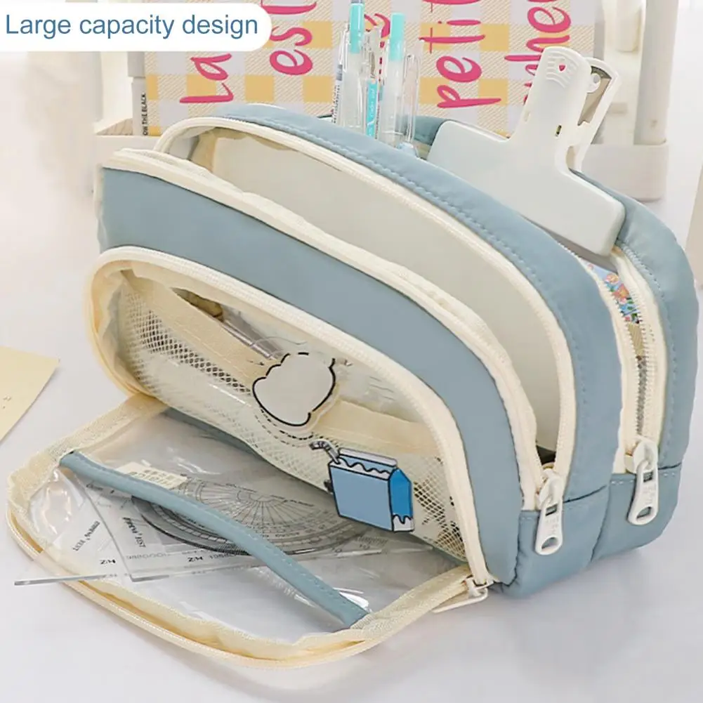 Pen Storage Pouch Window Pencil Bag Multi-pocket Window Pencil Case Capacity Stationery Organizer for Students Boys for School