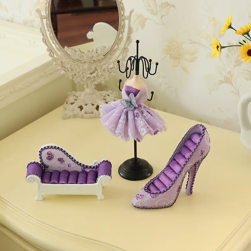 

Design of jewelry display shelf rack receive creative home furnishing articles dresser purple bow three-piece suit