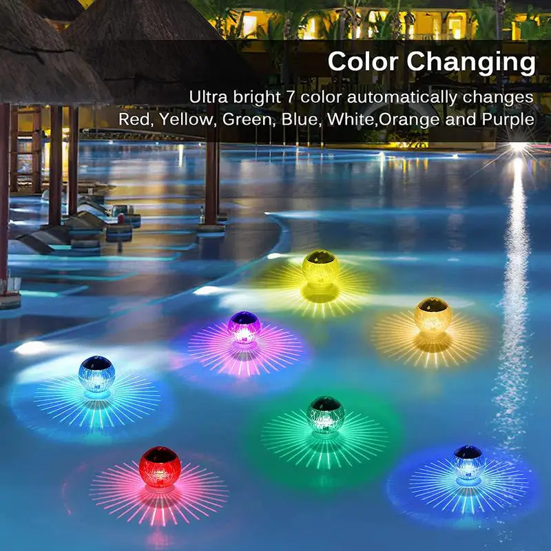 Outdoor Solar Water Floating Lights 7 Colors Changing Globe Night Lamp IP44 Waterproof Solar Floating Pool Solar Light