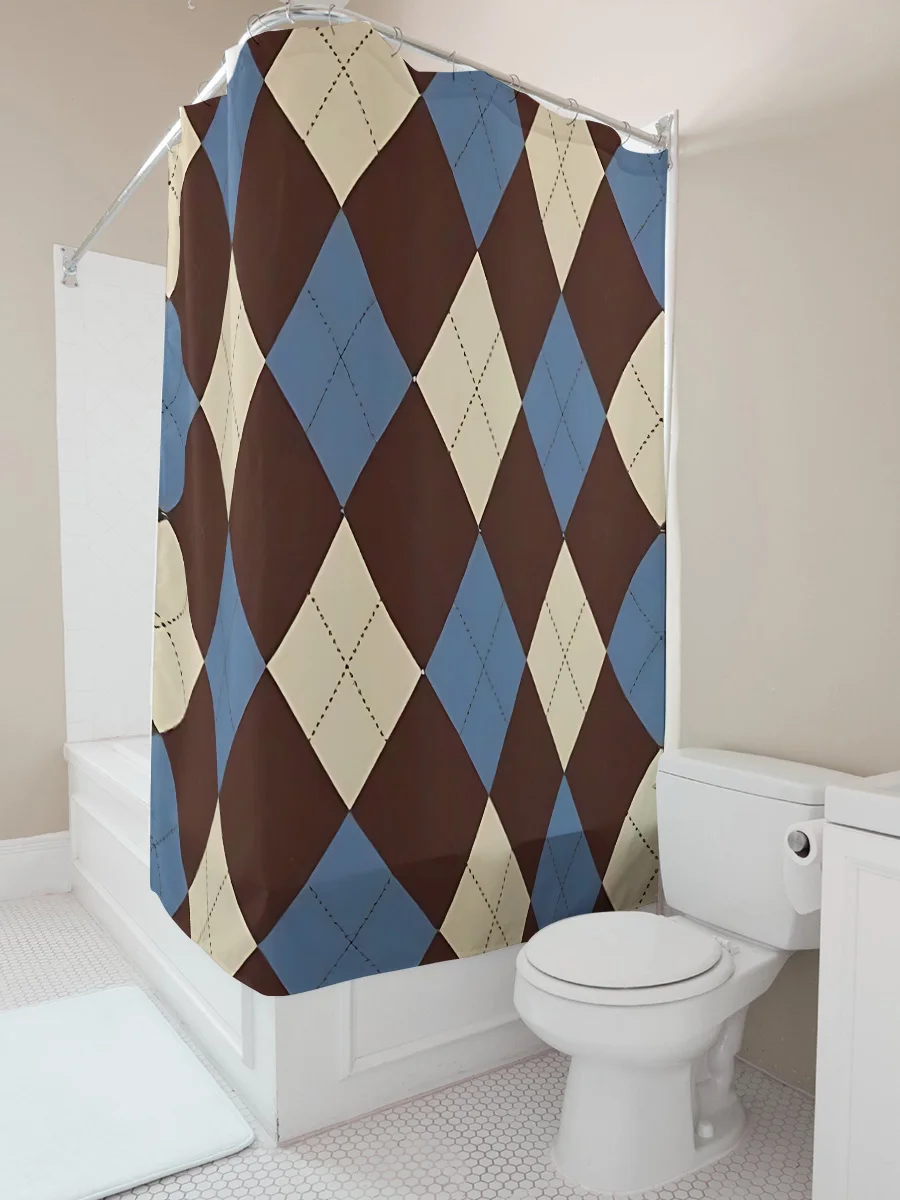 Argyle Pattern Shower Curtain for Bathroom Decor - Waterproof and Durable Fabric with Classic Colors Waterproof Polyester