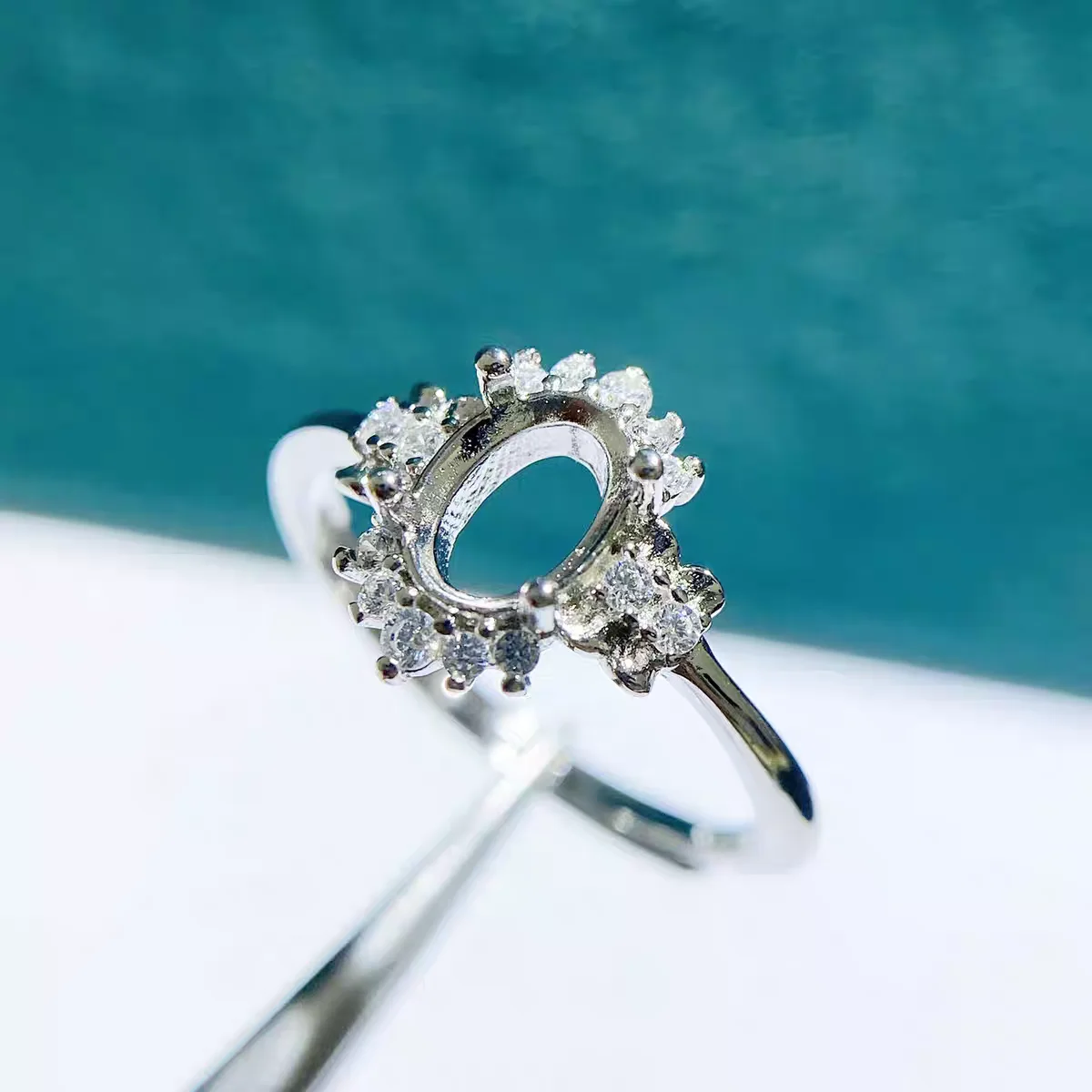 MeiBaP 4*6/5*7 Elliptic Stone 925 Sterling Silver Flower Ring Holder DIY Empty Support for Women Fine Charm Jewelry