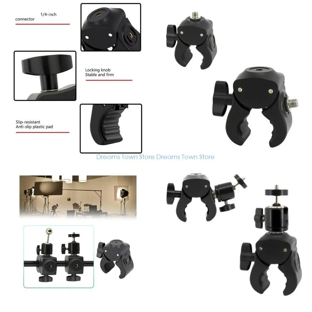 HX6A Quick Release Phone Mount Clamp Compatible Two 1/4 Thread for 13-47mm Diameter