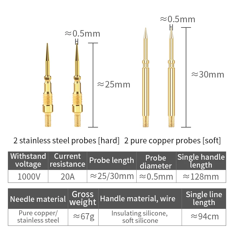 LUXIANZI Universal Multimeter Test Leads Set Measuring Meter Probe Wire Pen Cable Pure Copper Stainless Steel Probe 20A 1000V