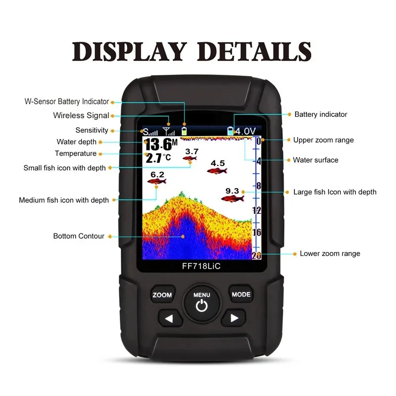 125 كيلو هرتز الذكية المحمولة صياد السمك اللاسلكية عالية الوضوح شاشة ملونة السونار كاشف الأسماك صياد السمك في الهواء الطلق معدات صيد الأسماك #5