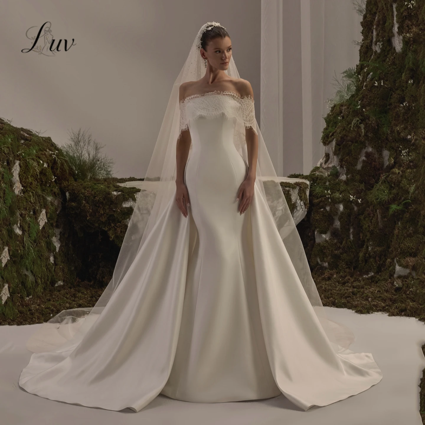 Luv Modern Mermaid Wedding Dress Elegant Off Shoulder Sweep Train Lace Princess Bride Gown Vestido De Novia 2027 Customized