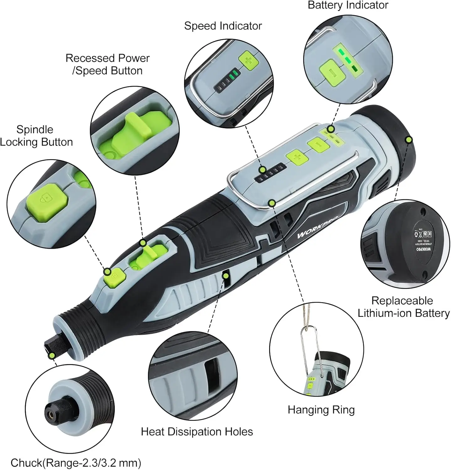 

12V Cordless Rotary Tool Kit, 5 Variable Speeds, Powerful Engraver, Sander, Polisher, 114 Easy Change Accessories
