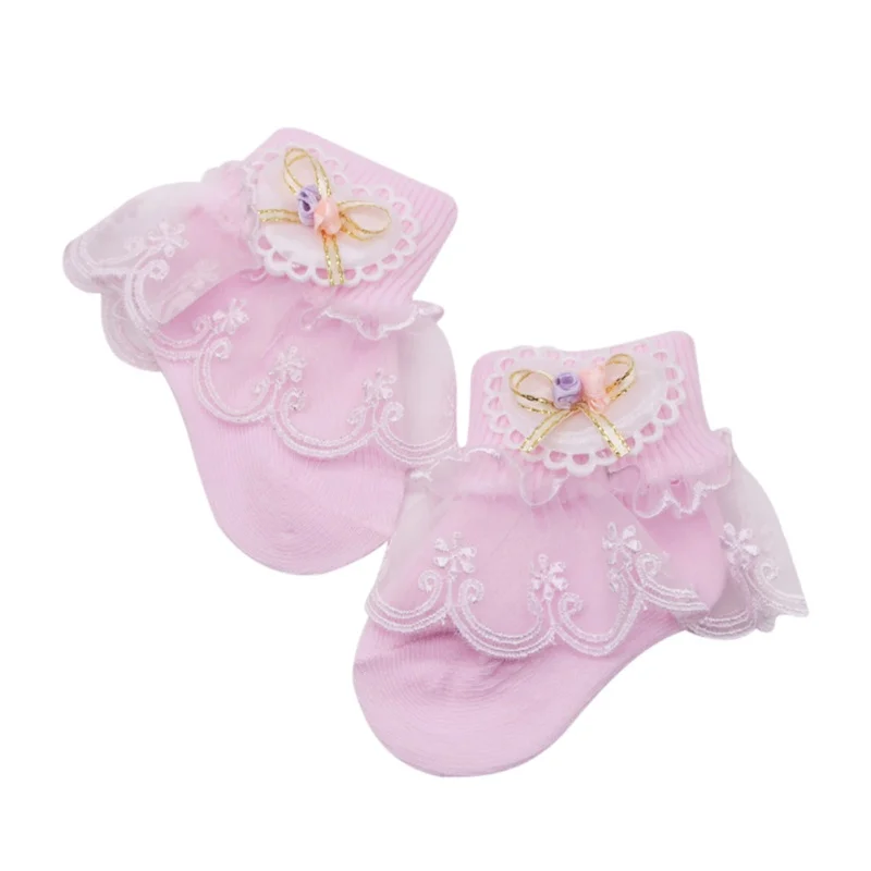 1 Pair Baby Girl Cute Socks Cotton Lace Bow Floral Print Socks Princess Party Toddler Children Socks