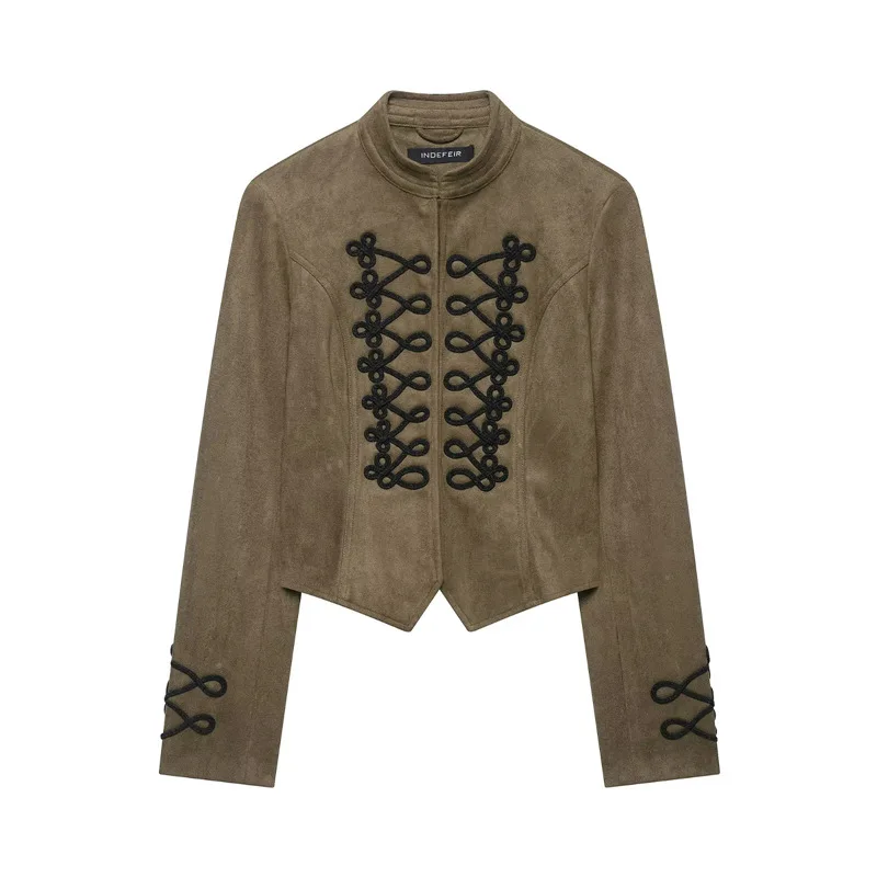 Series American Stand-up Collar Suede Textured Top Short Jacket Temperament Commuter Foreign Trade Cross-border Women's Clothing