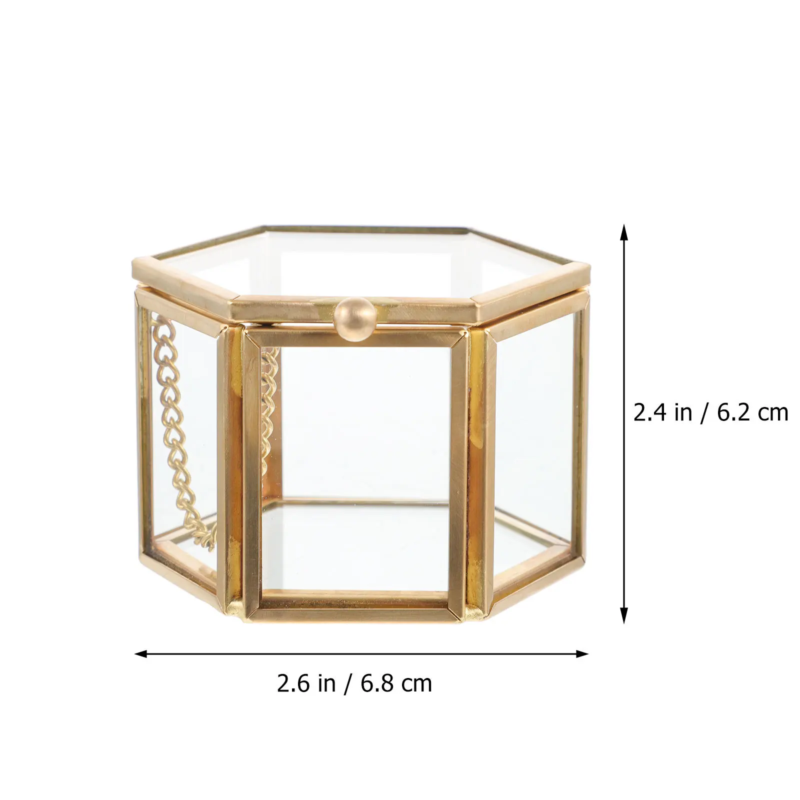 1Pcs Glass Brass Hexagonal Transparent Jewelry Box Vintage Style Wedding Ring Holder Jewelry Storage Organizer Gift