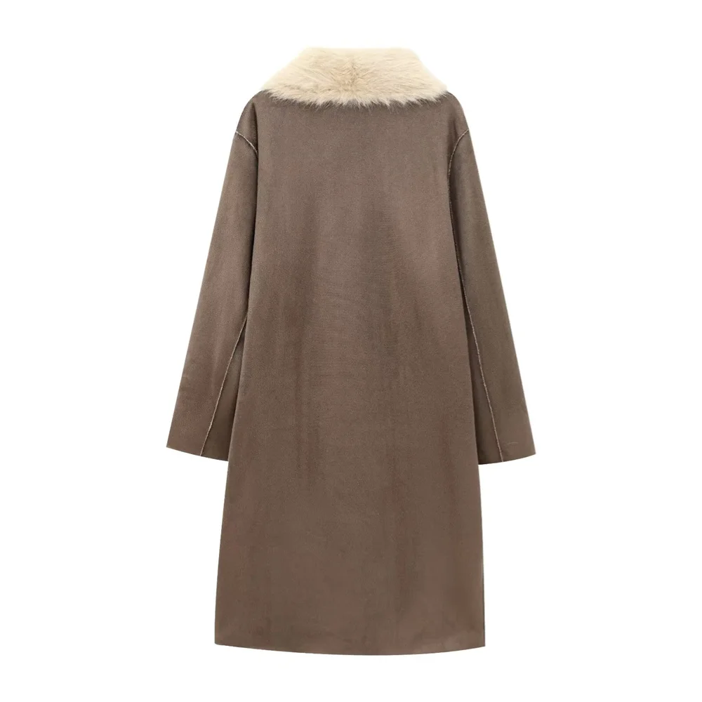 UNIZARA Cappotto lungo bifacciale da donna con colletto ampio e maniche lunghe autunno/inverno nuovo stile