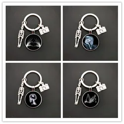 Fashion Creative Vintage Skeleton Pendant Key Chain X-ray Film Glass Convex Round Key Ring Cute Key Chain Handmade DIY Bag Charm