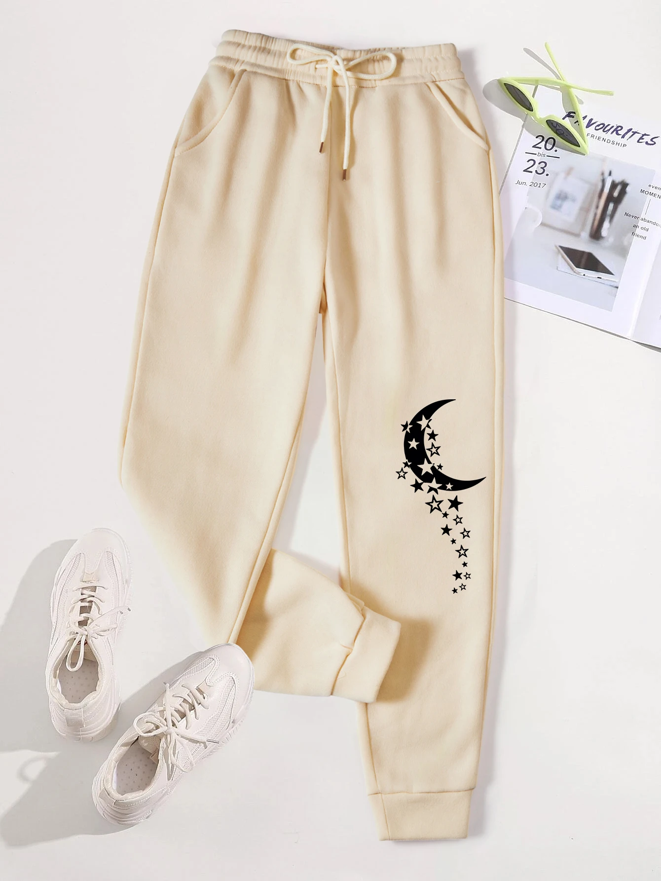 Creative Moon And Stars Printing Women Sweatpants Sport Fleece Joggers Pants Casual Fashion Trousers Drawstring Pocket Pant